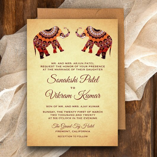 Ethnic Mandala Elephants Indian Wedding Einladung
