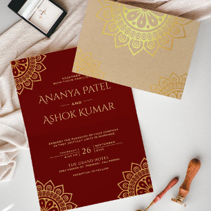 Ethnic Mandala Red Indian Wedding Gold Folienkarte