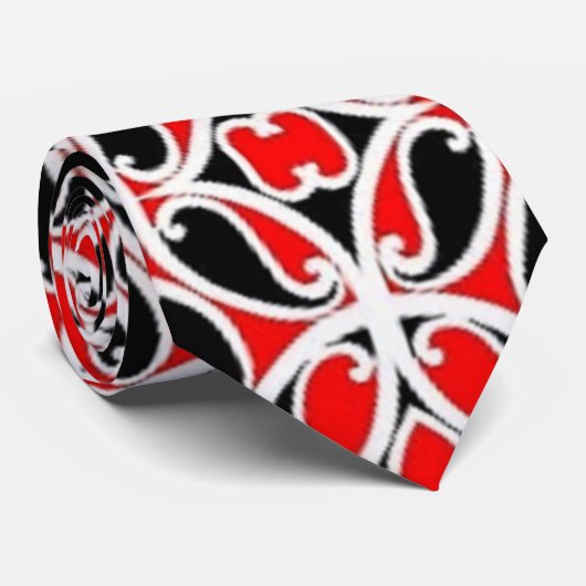 Ethnic Maori Red White Black Men's Neck Tie Krawatte (Gerollt)