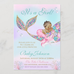 Ethnic Mermaid Baby SHower Glitzer Schwanz Einladung