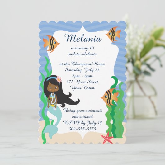 Ethnic Mermaid Birthday Pool Party Einladung (Stehend Vorderseite)