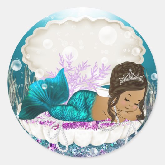 Ethnic Mermaid Girl Baby Shower Stickers (Vorderseite)