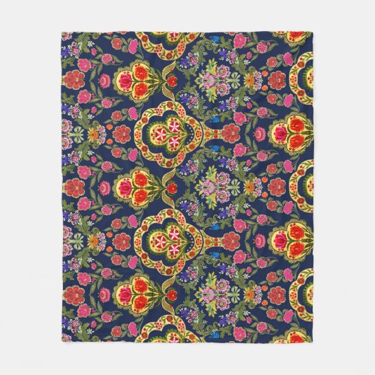Ethnic Mughal Floral: Blaues nahtloses Muster Fleecedecke (Vorderseite)