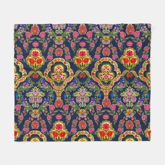 Ethnic Mughal Floral: Blaues nahtloses Muster Fleecedecke (Vorderseite (Horizontal))