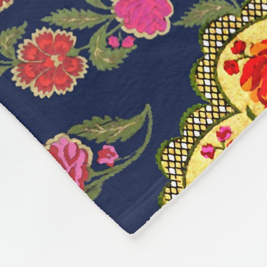 Ethnic Mughal Floral: Blaues nahtloses Muster Fleecedecke (Ecke)