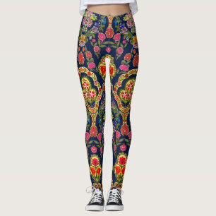 Ethnic Mughal Floral: Blaues nahtloses Muster Leggings