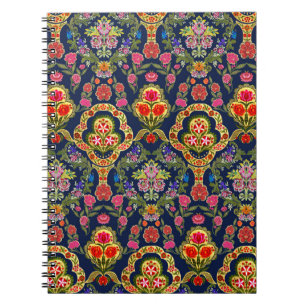 Ethnic Mughal Floral: Blaues nahtloses Muster Notizblock