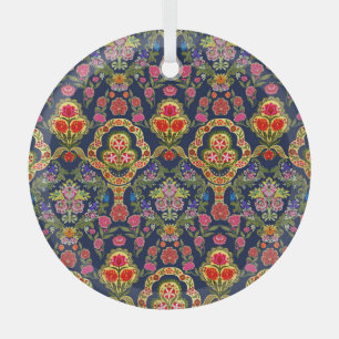 Ethnic Mughal Floral: Blaues nahtloses Muster Ornament Aus Glas