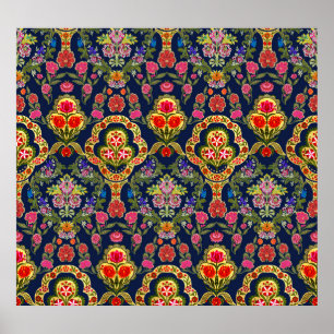 Ethnic Mughal Floral: Blaues nahtloses Muster Poster