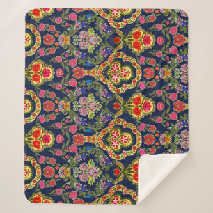 Ethnic Mughal Floral: Blaues nahtloses Muster Sherpadecke