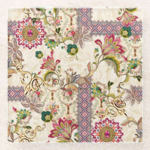 Ethnic Mughal Floral Paisley Glasuntersetzer