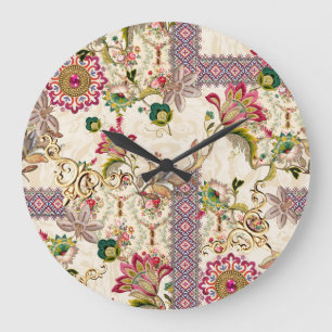 Ethnic Mughal Floral Paisley Große Wanduhr