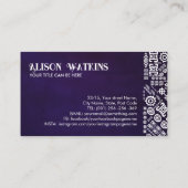 Ethnic Muster Ornament weiß auf violett Visitenkarte (Rückseite)