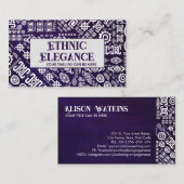 Ethnic Muster Ornament weiß auf violett Visitenkarte (Vorne/Hinten)