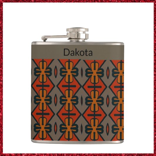 Ethnic Orange and Gold Tribal Design Flachmann