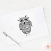 Ethnic Owl Ink Zeichnend Quadratischer Aufkleber (Umschlag)