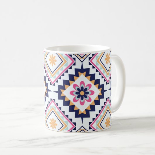 Ethnic Paisley Ornate Floral Tile Pattern Kaffeetasse (VorderseiteRechts)