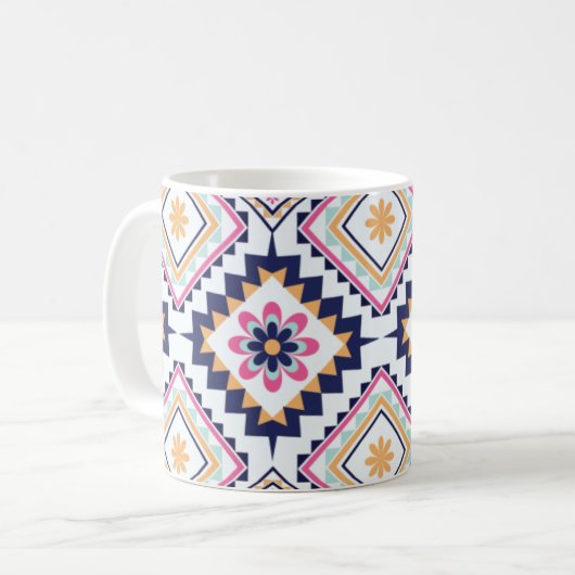 Ethnic Paisley Ornate Floral Tile Pattern Kaffeetasse (Vorderseite Links)