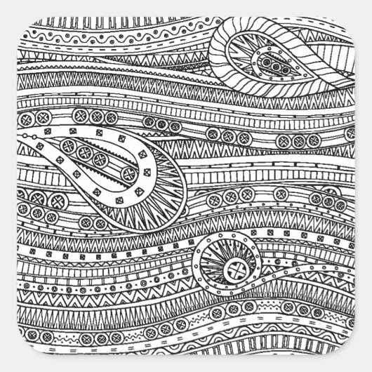 Ethnic Pattern Doodle Quadratischer Aufkleber (Vorderseite)