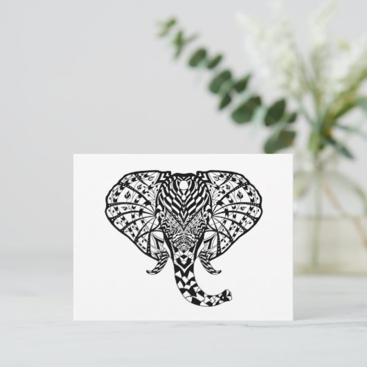 Ethnic Pattern Elephant Postkarte (Stehend Vorderseite)