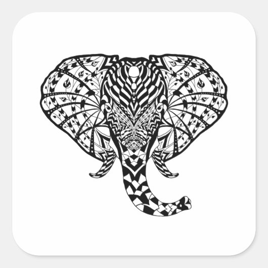 Ethnic Pattern Elephant Quadratischer Aufkleber (Vorderseite)