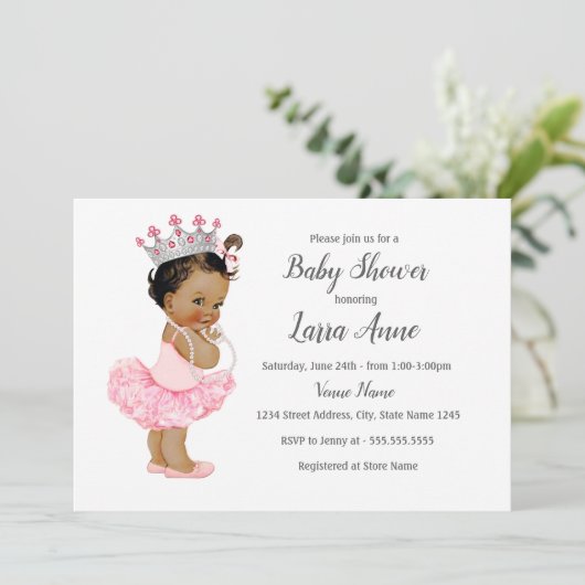 Ethnic Pink Princess Girl Babydusche Einladung (Stehend Vorderseite)