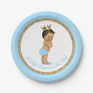 Ethnic Prince Baby Blue Gold Baby Dusche Pappteller