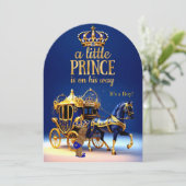 Ethnic Prince Baby Dusche Blue Gold Carriage Einladung (Stehend Vorderseite)