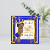 Ethnic Prince Baby Dusche Blue Gold Crown Einladung (Stehend Vorderseite)