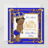Ethnic Prince Baby Dusche Blue Gold Crown Einladung (Vorderseite)