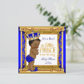 Ethnic Prince Baby Dusche Blue Imitate Gold Einladung (Stehend Vorderseite)