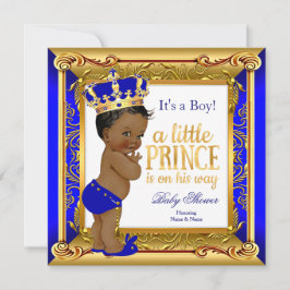 Ethnic Prince Baby Dusche Blue Imitate Gold Einladung