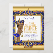Ethnic Prince Baby Dusche Blue Verziert Gold Einladung (Vorderseite)