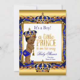 Ethnic Prince Baby Dusche Blue Verziert Gold Einladung
