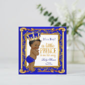 Ethnic Prince Baby Dusche Damask Blue Gold Einladung (Stehend Vorderseite)
