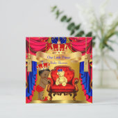 Ethnic Prince Baby Dusche Gold Bear Red Blue Einladung (Stehend Vorderseite)