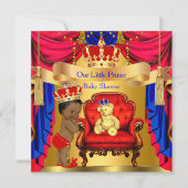 Ethnic Prince Baby Dusche Gold Bear Red Blue Einladung (Vorderseite)