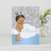 Ethnic Prince Baby Shower Blue und Silver Einladung (Stehend Vorderseite)