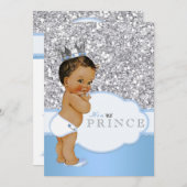 Ethnic Prince Baby Shower Blue und Silver Einladung (Vorne/Hinten)