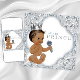 Ethnic Prince Baby Shower Blue und Silver Einladung