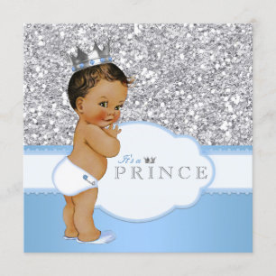 Ethnic Prince Baby Shower Blue und Silver Einladung