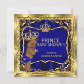 Ethnic Prince Baby Shower Boy Blue Gold Einladung (Vorderseite)