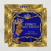 Ethnic Prince Baby Shower Boy Blue Verziert Gold Einladung (Vorne/Hinten)