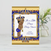 Ethnic Prince Boy Baby Dusche Blue Verziert Gold Einladung (Stehend Vorderseite)