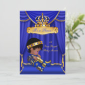 Ethnic Prince Boy Baby Shower Royal Blue Drapes Einladung (Stehend Vorderseite)