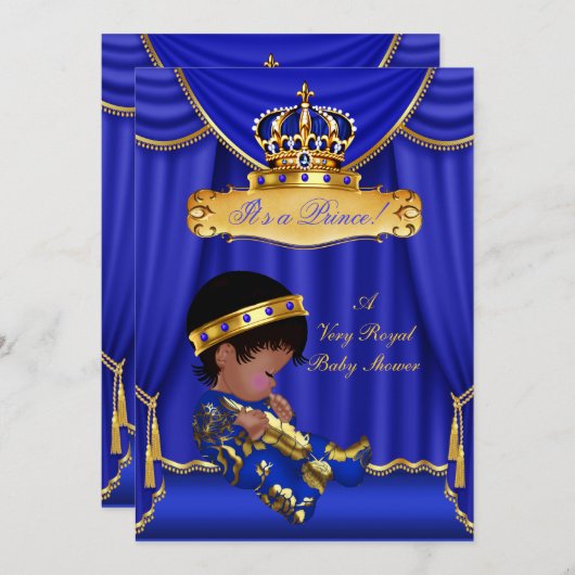 Ethnic Prince Boy Baby Shower Royal Blue Drapes Einladung (Vorne/Hinten)