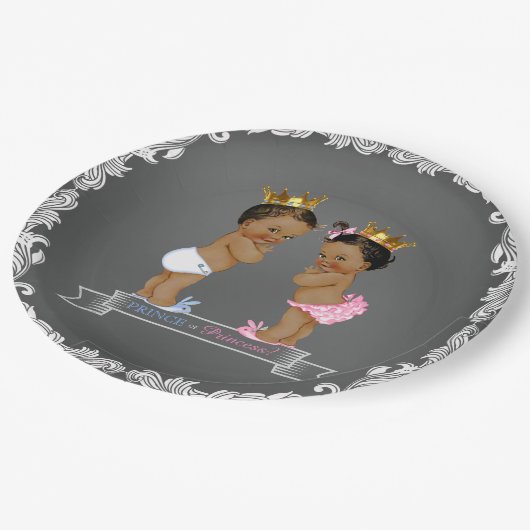 Ethnic Prince Chalkboard Babydusche Pappteller (Schrägansicht)