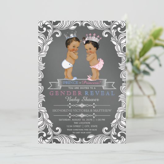 Ethnic Prince Gender Reveal Baby Dusche Einladung (Stehend Vorderseite)