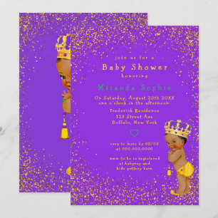 Ethnic Prince Lila und Gold Boy Baby Dusche Einladung
