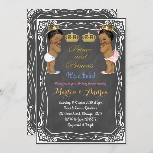 Ethnic Prince oder Princess Twin Baby Dusche Einladung (Vorne/Hinten)